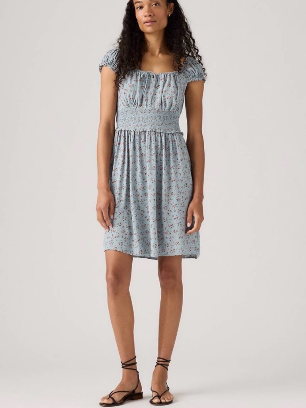Levi's Dusty Blue Floral Smocked Midi Dress